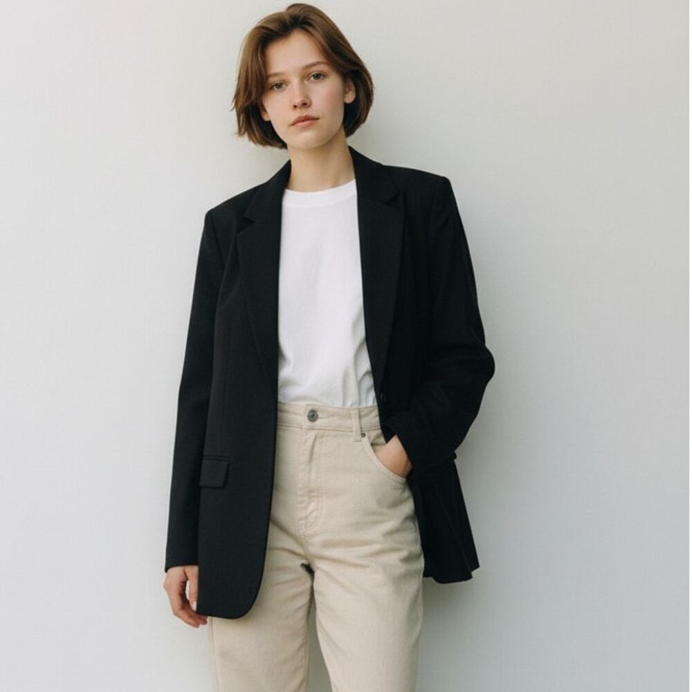 S/36 Blazer 100% Wool Coat Vintage Dumas 90's Jacket Black Minimalist Lux Basic